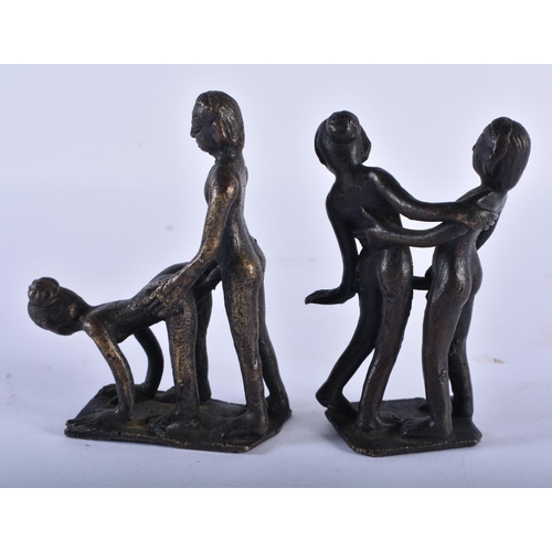 297 - TWO ANTIQUE INDIAN EROTIC BRONZES. Largest 9 cm x 6 cm. (2)