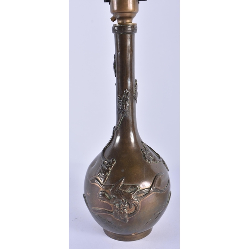 299 - A 19TH CENTURY JAPANESE MEIJI PERIOD BRONZE LAMP together with an inlaid rose water sprinkler. Large... 