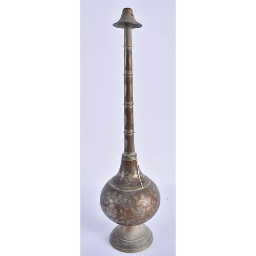 299 - A 19TH CENTURY JAPANESE MEIJI PERIOD BRONZE LAMP together with an inlaid rose water sprinkler. Large... 