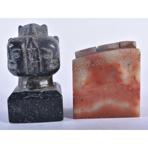 347 - A 19TH CENTURY CHINESE CARVED STONE SEAL Qing, together with another C1900 stone multi head Chinese ... 