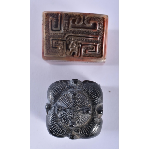 347 - A 19TH CENTURY CHINESE CARVED STONE SEAL Qing, together with another C1900 stone multi head Chinese ... 