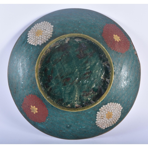 348 - AN EARLY JAPANESE CLOISONNE ENAMEL CLOISONNE ENAMEL DISH decorated with foliage. 34 cm diameter.