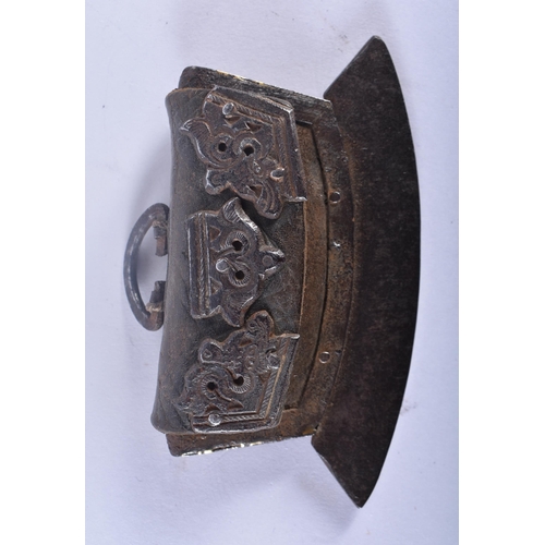 353 - TWO 18TH/19TH CENTURY TIBETAN BRONZE AND IRON TINDER POUCHES Mechag or Chuckmuck. Largest 12 cm x 10... 