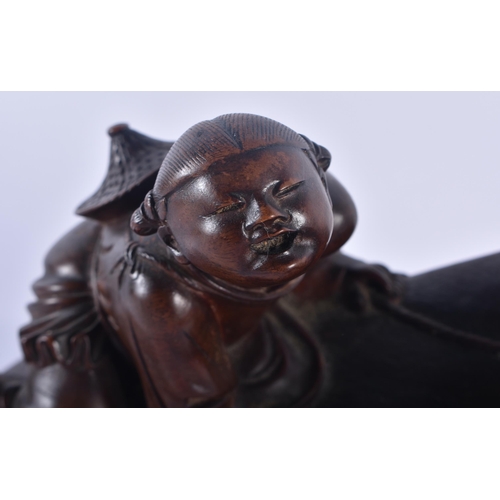 357 - A VERY FINE 19TH CENTURY CHINESE CARVED HARDWOOD FIGURE OF A BUFFALO Qing, of unusually good quality... 