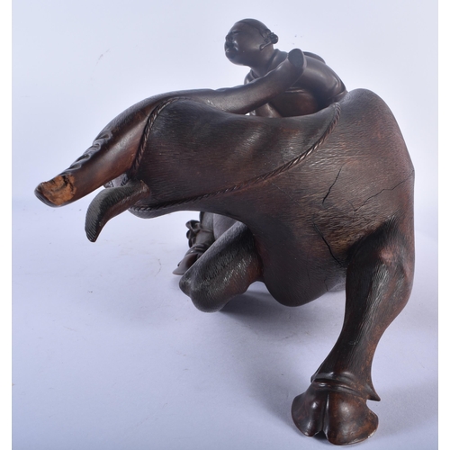 357 - A VERY FINE 19TH CENTURY CHINESE CARVED HARDWOOD FIGURE OF A BUFFALO Qing, of unusually good quality... 