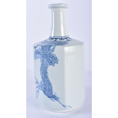 360 - AN EARLY 20TH CENTURY JAPANESE MEIJI PERIOD BLUE AND WHITE BOTTLE VASE painted with a tiger within a... 