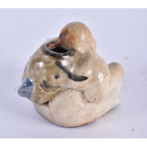 368 - A 17TH/18TH CENTURY JAPANESE KOREAN BLUE AND WHITE POTTERY BRUSH WASHER formed as a seated male hold... 