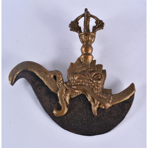 369 - A PAIR OF 19TH CENTURY TIBETAN BRONZE DRAGON BEAST VAJRA KNIVES. 15 cm x 17 cm.