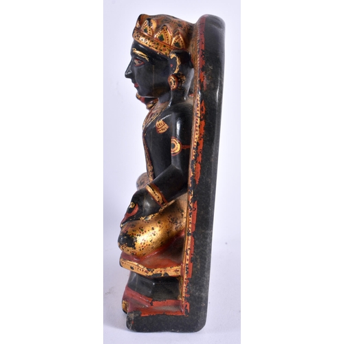 372 - A RARE 18TH/19TH CENTURY INDIAN PAINTED AND LACQUERED STONE BUDDHA possibly jade, formed as a deity ... 