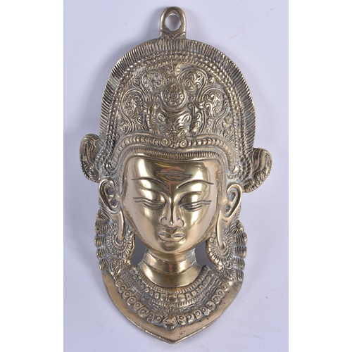 384 - TWO LATE 19TH CENTURY INDIAN BRONZE WALL HANGING DEITY MASKS. Largest 22cm x 15 cm. (2)