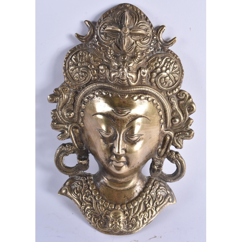 384 - TWO LATE 19TH CENTURY INDIAN BRONZE WALL HANGING DEITY MASKS. Largest 22cm x 15 cm. (2)