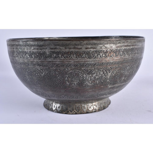 393 - A 16TH/17TH CENTURY PERSIAN STEEL AND COPPER ALLOY BOWL decorated all over with motifs and foliage. ... 