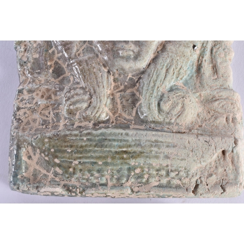 407 - TWO EGYPTIAN FAIENCE GLAZED PANELS possibly Antiquity. Largest 12 cm x 9.5 cm. (2)