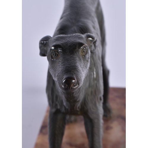 412 - French School (C1920) Manner of Louis Albert Carvin (1875-1951), Bronze & Marble, Borzoi dog. 40 cm ... 