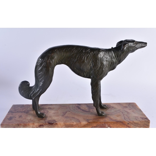 412 - French School (C1920) Manner of Louis Albert Carvin (1875-1951), Bronze & Marble, Borzoi dog. 40 cm ... 