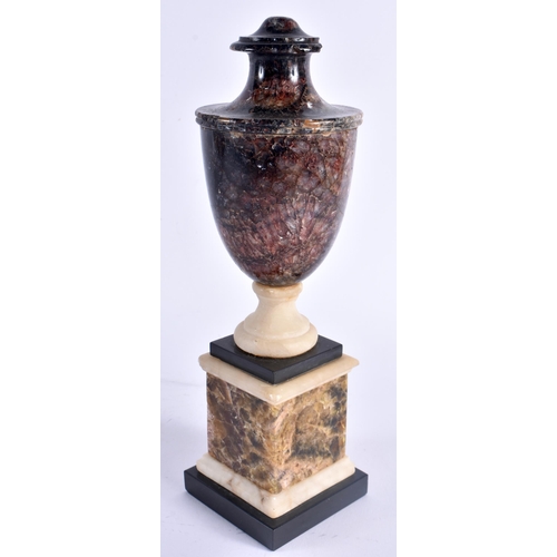 414 - AN EARLY 19TH CENTURY DERBYSHIRE BLUEJOHN COUNTRY HOUSE URN modelled upon a similar square form plin... 