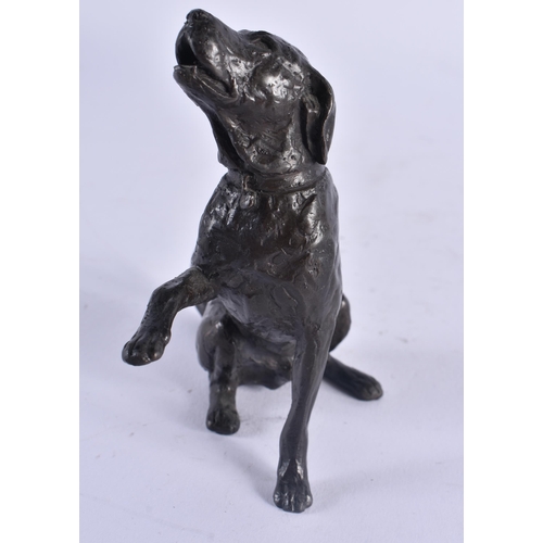 417 - AN EARLY 20TH CENTURY EUROPEAN BRONZE FIGURE OF A DOG together with a pair of old Sheffield plated s... 