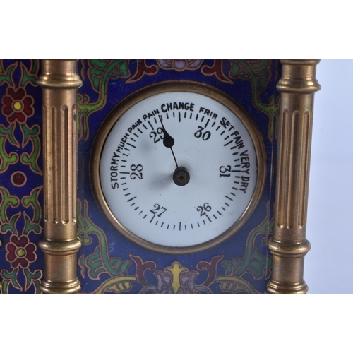 419 - A CONTINENTAL BRONZE AND CHAMPLEVE ENAMEL CLOCK BAROMETER together with an imitation shagreen cased ... 