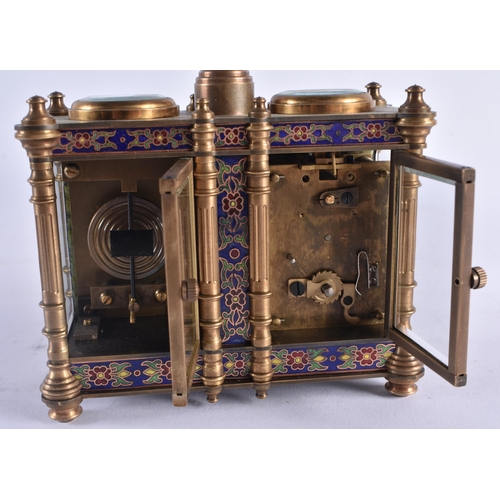 419 - A CONTINENTAL BRONZE AND CHAMPLEVE ENAMEL CLOCK BAROMETER together with an imitation shagreen cased ... 