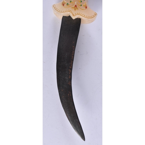 421 - A MIDDLE EASTERN CARVED CREAM HARDSTONE NIELLO DAGGER. 35 cm long.