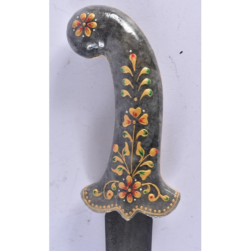 423 - A MIDDLE EASTERN CARVED GREY HARDSTONE NIELLO DAGGER. 35 cm long.