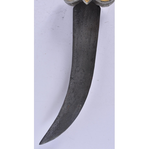 423 - A MIDDLE EASTERN CARVED GREY HARDSTONE NIELLO DAGGER. 35 cm long.