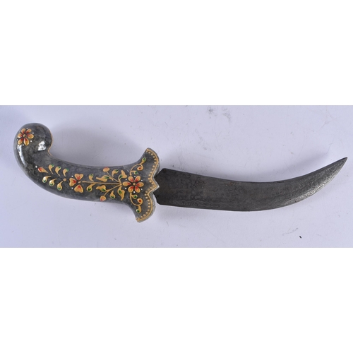 423 - A MIDDLE EASTERN CARVED GREY HARDSTONE NIELLO DAGGER. 35 cm long.