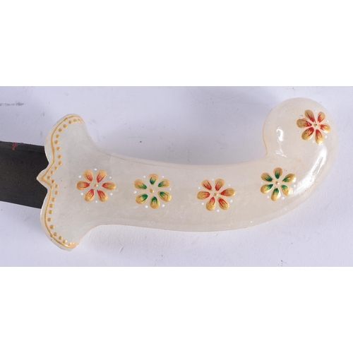 424 - A MIDDLE EASTERN CARVED WHITE HARDSTONE NIELLO DAGGER. 35 cm long.