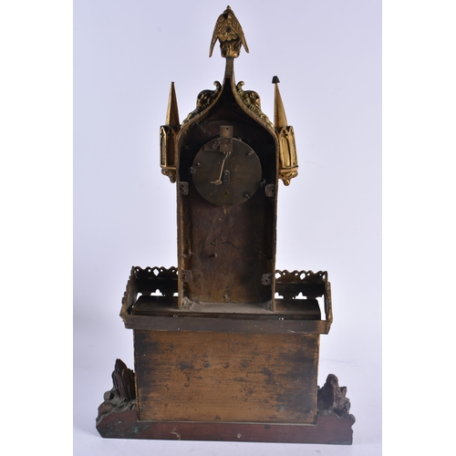 428 - A RARE LARGE 19TH CENTURY GILT BRONZE GOTHIC CHURCH MANTEL CLOCK formed with figures and gargoyles. ... 