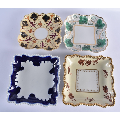 43 - FOUR EARLY 19TH CENTURY CHAMBERLAINS & FLIGHT BARR & BARR WORCESTER SQUARE FORM DISHES in various fo... 