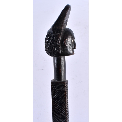 434 - AN AFRICAN TRIBAL CARVED WOOD SHORT STAFF. 57 cm long.