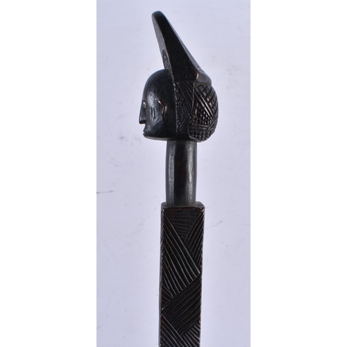 434 - AN AFRICAN TRIBAL CARVED WOOD SHORT STAFF. 57 cm long.