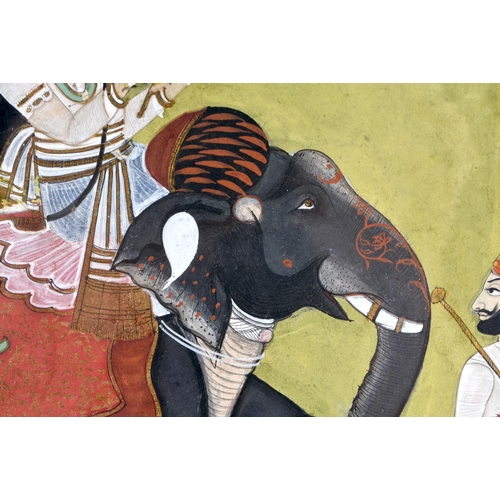 439 - Indian School (19th Century) Watercolour, Males riding upon an elephant within a landscape. 44 cm x ... 