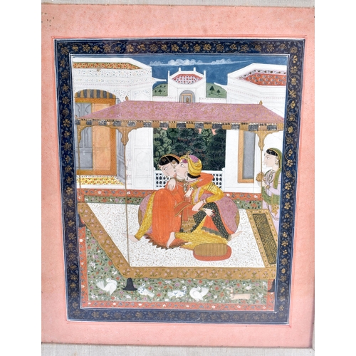 440 - Indian School (18th/19th Century) Watercolour, Male and Female within a temple, seated before a band... 