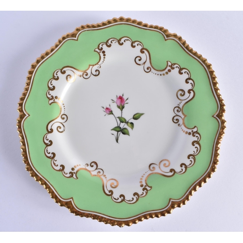 44 - A PAIR OF LATE 18TH/19TH CENTURY FLIGHT BARR AND BARR BOTANICAL PLATES painted with gilt on an apple... 
