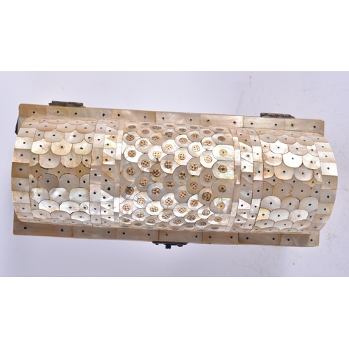 449 - A LARGE AND UNUSUAL INDIAN GOA CARVED MOTHER OF PEARL BOX. 27 cm x 15 cm.