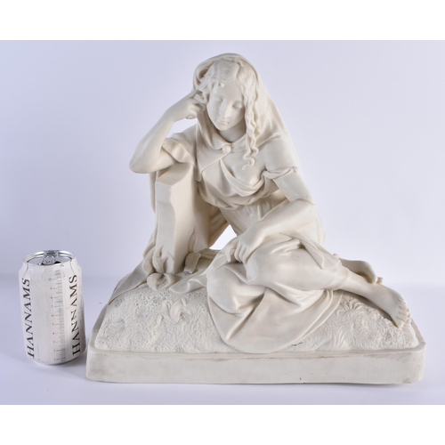 45 - A LARGE 19TH CENTURY KERR & BINNS WORCESTER PARIAN WARE FIGURE OF A SLEEPING FEMALE modelled resting... 