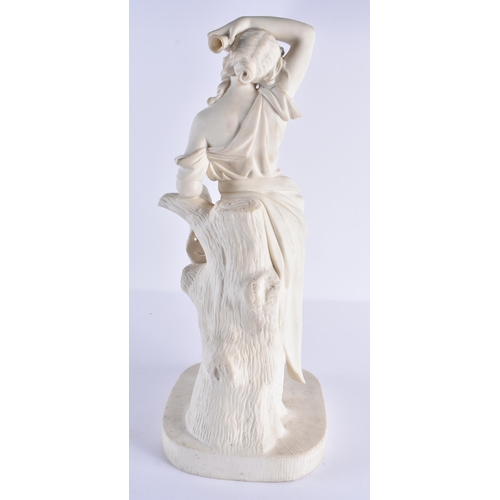 46 - A LARGE 19TH CENTURY KERR & BINNS PARIAN WARE FIGURE OF A STANDING FEMALE modelled holding a mask. 4... 