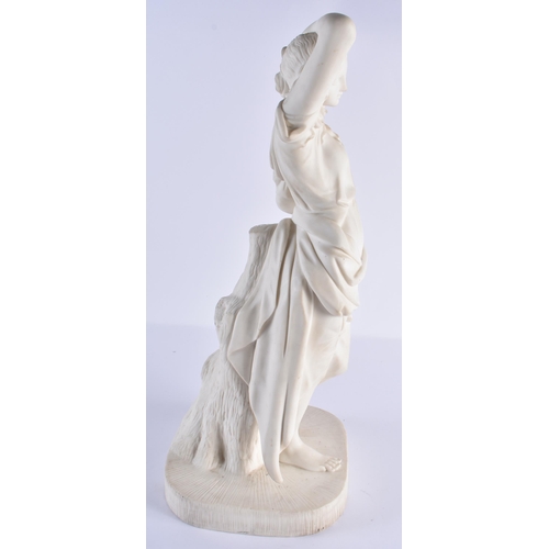 46 - A LARGE 19TH CENTURY KERR & BINNS PARIAN WARE FIGURE OF A STANDING FEMALE modelled holding a mask. 4... 
