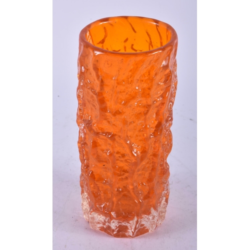 474 - A WHITEFRIARS ORANGE TEXTURED GLASS VASE. 19 cm high.