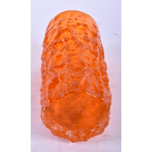 474 - A WHITEFRIARS ORANGE TEXTURED GLASS VASE. 19 cm high.