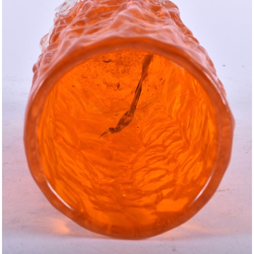 474 - A WHITEFRIARS ORANGE TEXTURED GLASS VASE. 19 cm high.