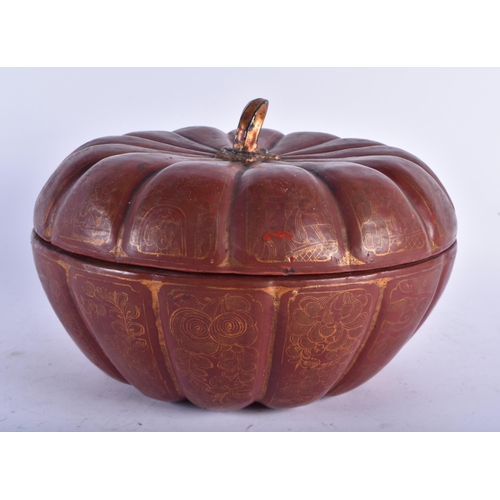 500 - AN EARLY 20TH CENTURY CHINESE GILDED RED LACQUER PUMPKIN BOX AND COVER Late Qing/Republic. 27 cm x 1... 