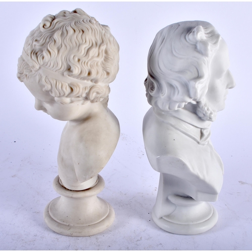 505 - TWO EARLY 20TH CENTURY PARIAN WARE BUSTS. 19 cm high. (2)