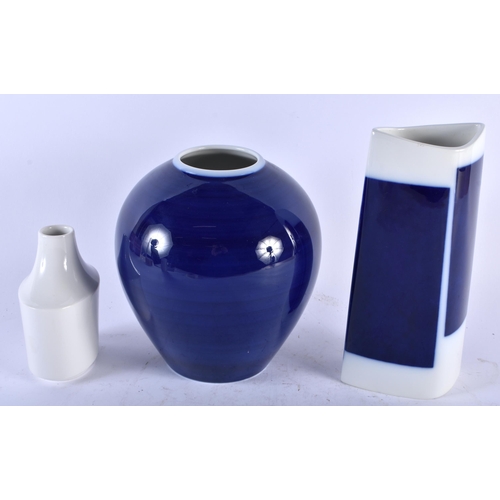 512 - THREE KPM BERLIN PORCELAIN VASES. Largest 21.5 cm high. (3)