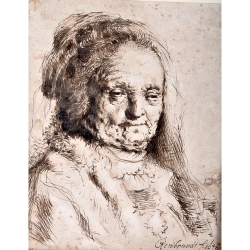 514 - European School (18th/19th Century) Pen & Ink, After Rembrandt (1606-1669), Old lady. Image 23.5 cm ... 