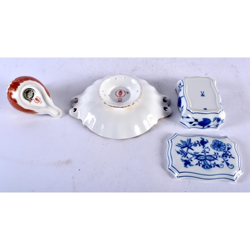 528 - A ROYAL CROWN DERBY IMARI PAPERWEIGHT together with a similar dish & a Meissen box. Largest 15 cm wi... 