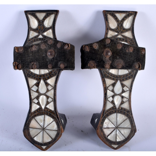 542 - A PAIR OF ANTIQUE OTTOMAN MOTHER OF PEARL BATH SHOES. 24 cm wide.