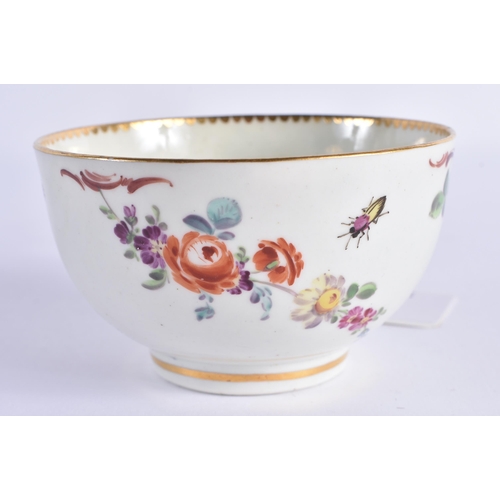 55 - AN 18TH CENTURY WORCESTER PORCELAIN TEACUP AND SAUCER Attributed to James Giles, painted with flower... 