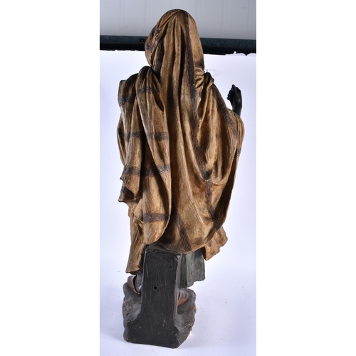 554 - A LARGE ANTIQUE AUSTRIAN GOLDSCHEIDER TERRACOTTA MALE modelled in robes. 78 cm x 28 cm.